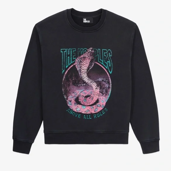 The Kooples graphic cobra print cotton sweatshirt washed black size 3 (L) NWT